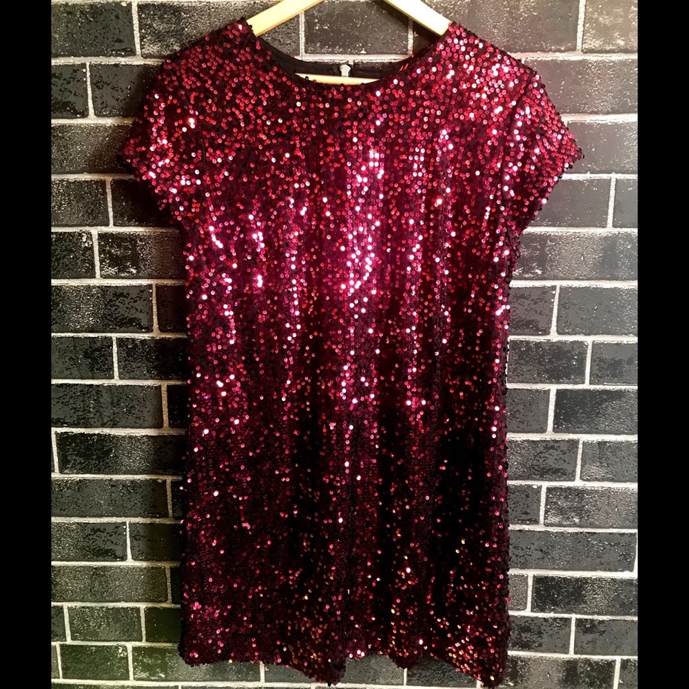 Burgundy Sequin Shift Dress